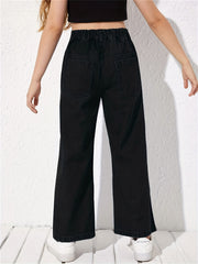 Heart Print High Waist Flared Rip Jeans Destroyed Denim Pants