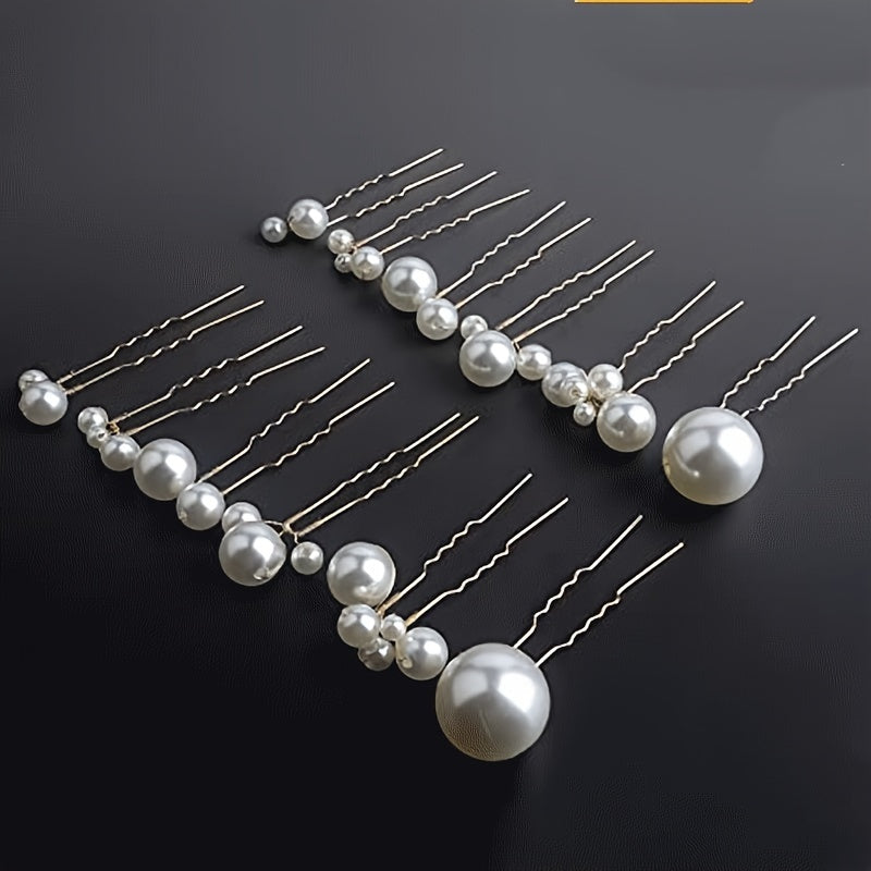 6pcs Faux Pearl Hair Pins Golden Silvery Hair Accessories for Bridal Women