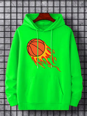 Basketball On Fire Print Hoodie for Men
