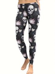 Women's Skull & Flower Leggings for Yoga & Fitness