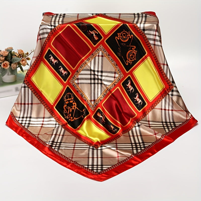 Feather Crown Print Satin Shawl Silk Square Scarf Boho Bandana