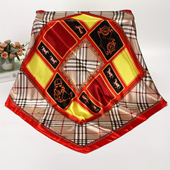 Feather Crown Print Satin Shawl Silk Square Scarf Boho Bandana