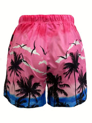 Coconut Tree Pattern Print Men's Swim Trunks Quick Dry Beach Shorts