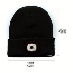 USB Rechargeable LED Beanie Solid Elastic Warm Knit Hat Unisex Skull Cap