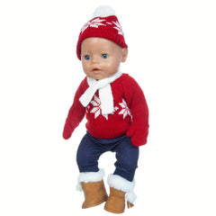 Christmas Sweater Set for 17" Dolls with Hats, Scarves & Gloves