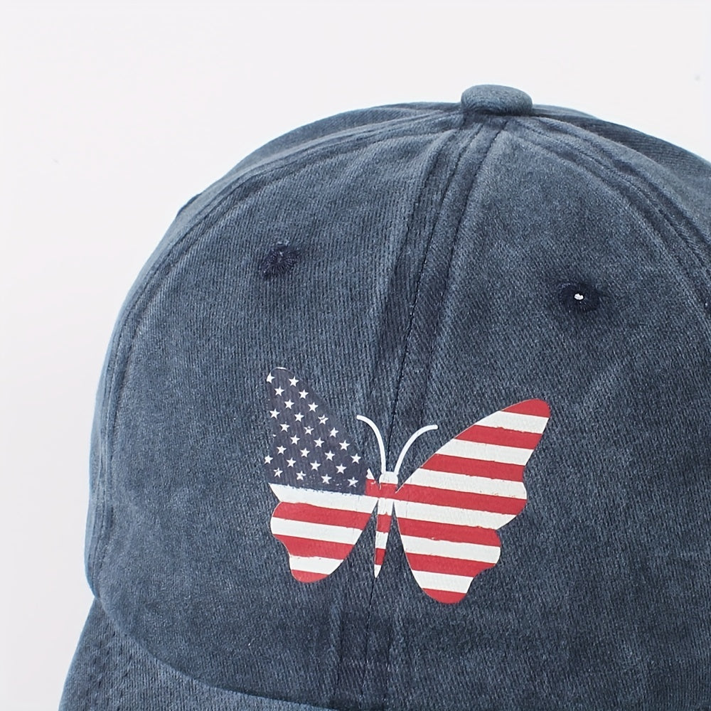 Independence Butterfly Baseball Cap Flag Patriotic Distressed Dad Hat