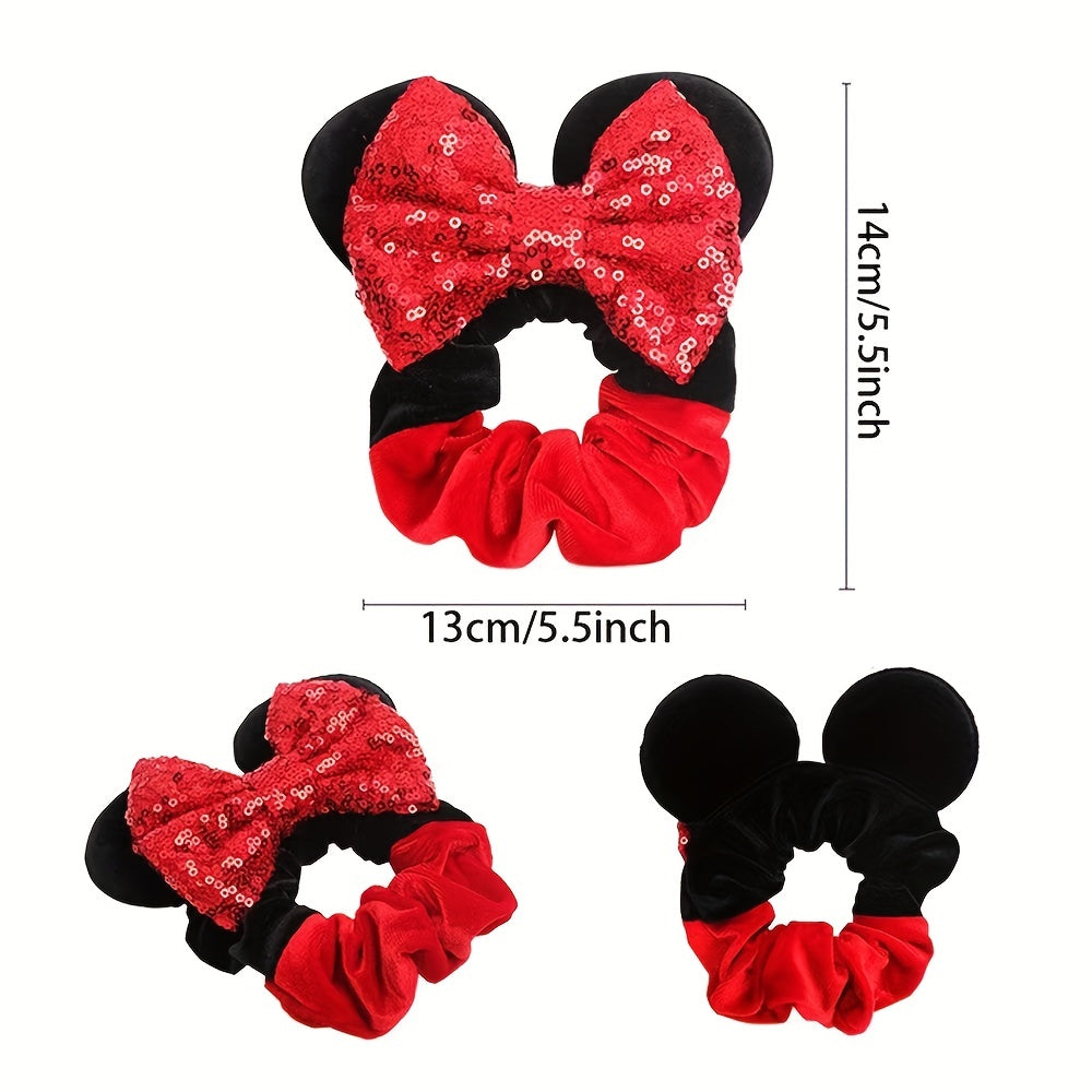 2pcs Sparkly Sequin Scrunchies for Girls Mouse Ears Hair Bows