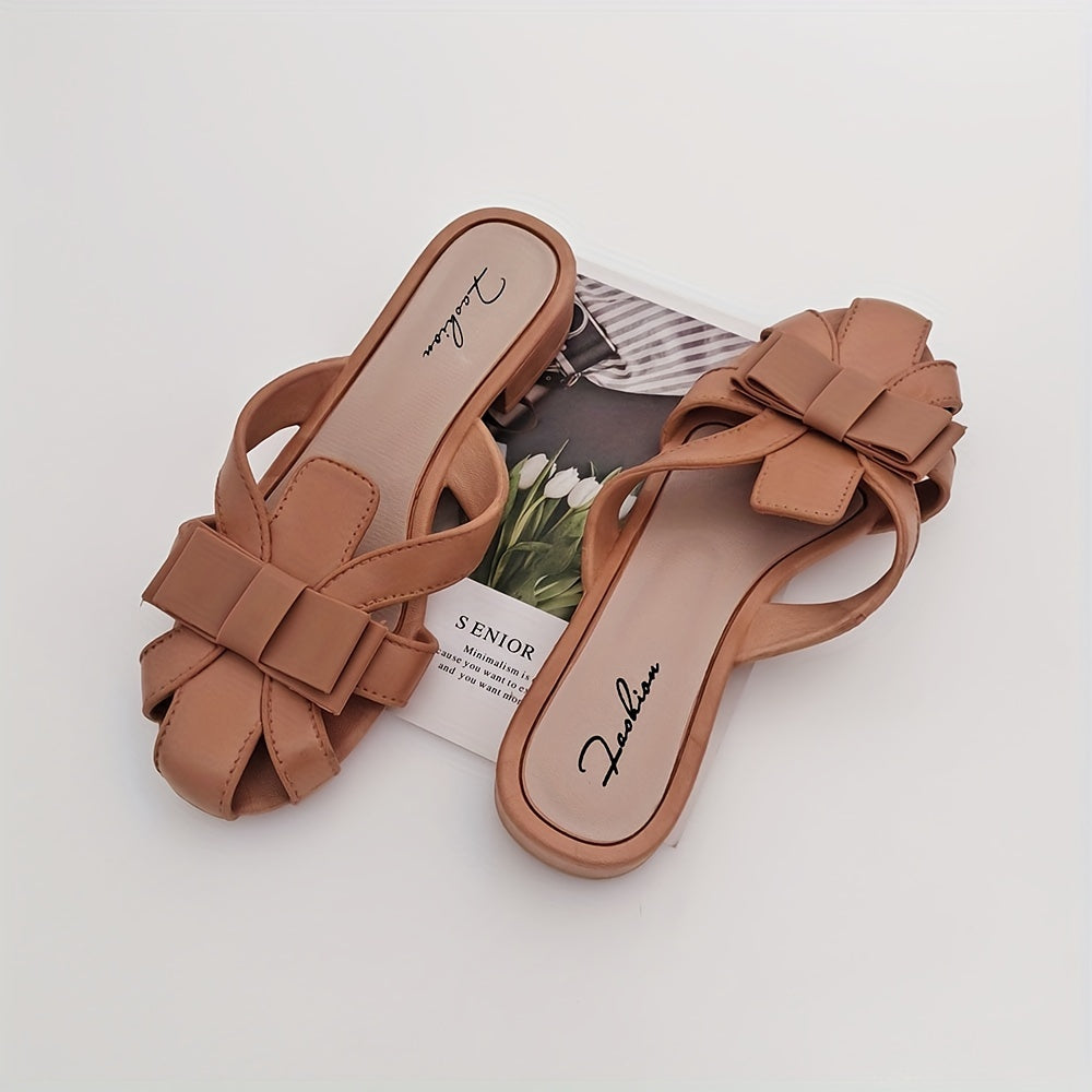 Women's Bowknot Flat Slides Closed Toe Slip On Shoes