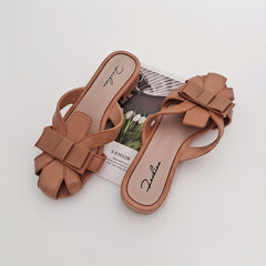 Women's Bowknot Flat Slides Closed Toe Slip On Shoes