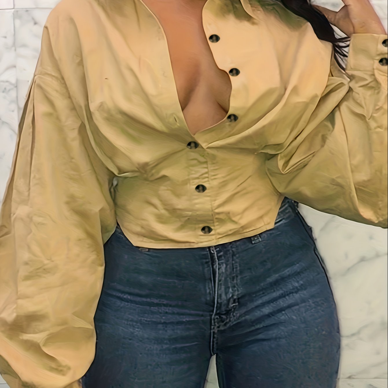 Solid Button Up Long Sleeve Blouse