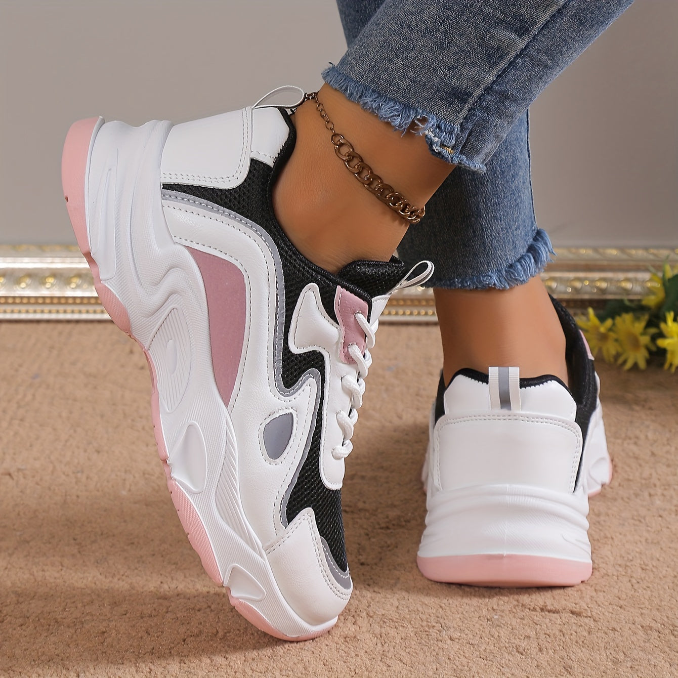 Women's Block Thick Bottom Sneakers Comfortable Sports Shoes