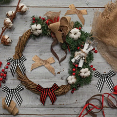 30pcs Mini Burlap & Red Checkered Ribbon Bow Party Christmas Tree Home Decor