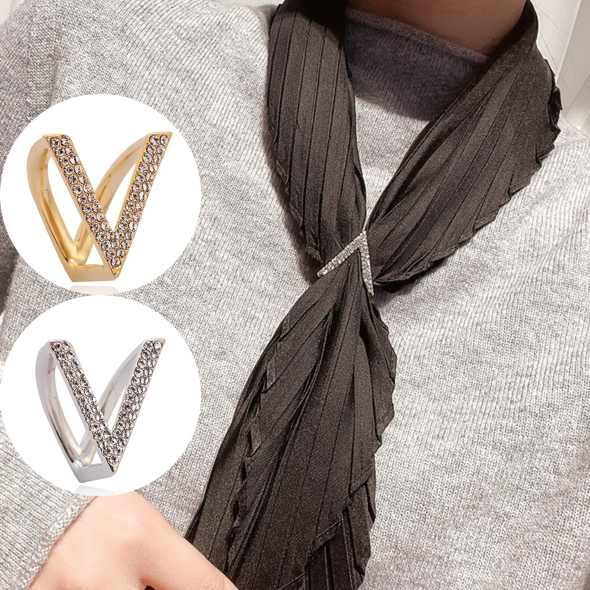 V-Shaped Rhinestone Bow Tie Scarf & Button Accessory for Women and Men