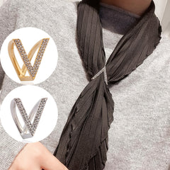 V-Shaped Rhinestone Bow Tie Scarf & Button Accessory for Women and Men
