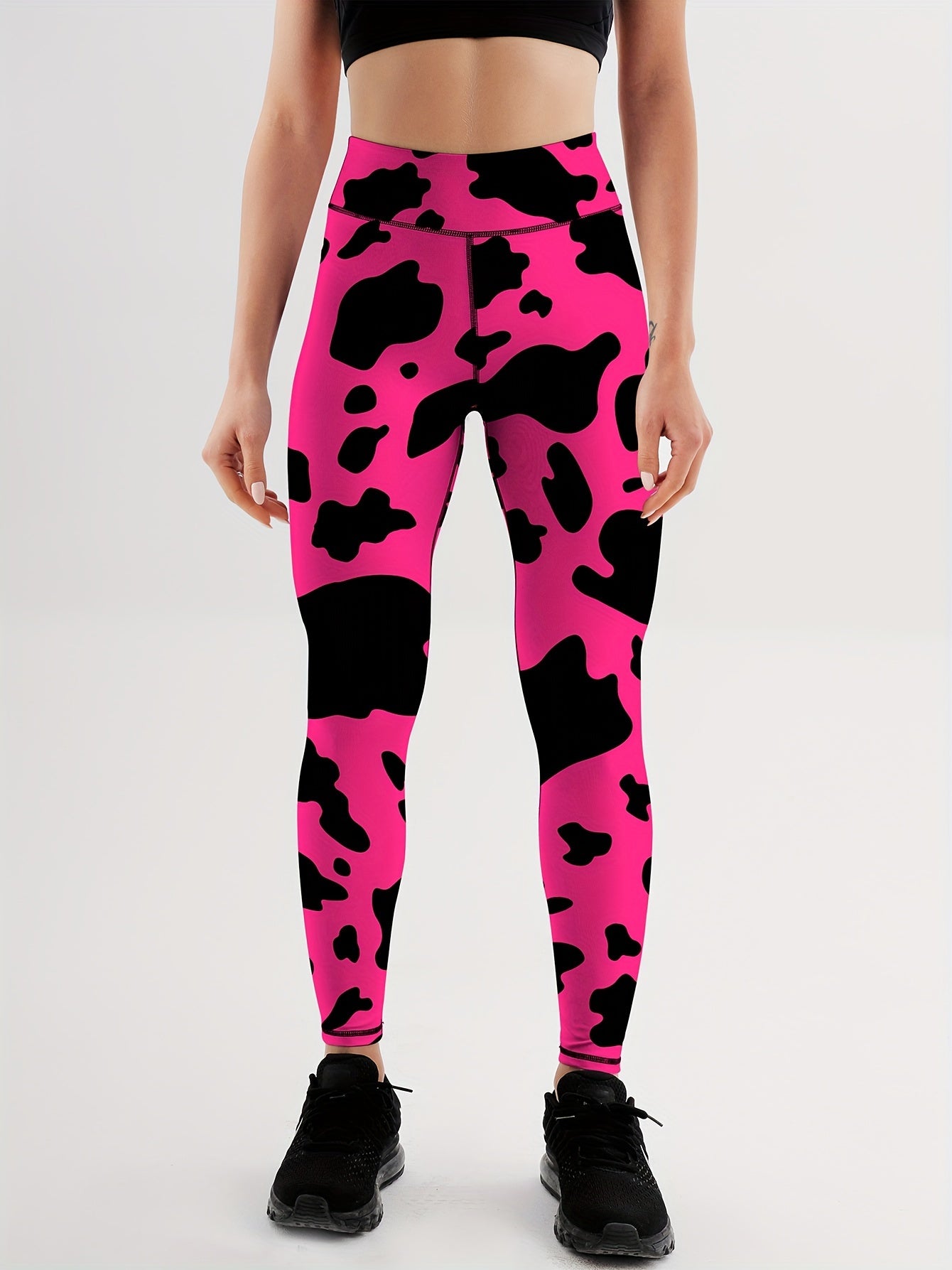 Cow Print High Waist Yoga Leggings Slim Fit Gym Sports Pants Women's Activewear