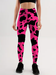 Cow Print High Waist Yoga Leggings Slim Fit Gym Sports Pants Women's Activewear