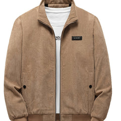 Corduroy Solid Jackets For Men Zip Up Stand Collar Coat