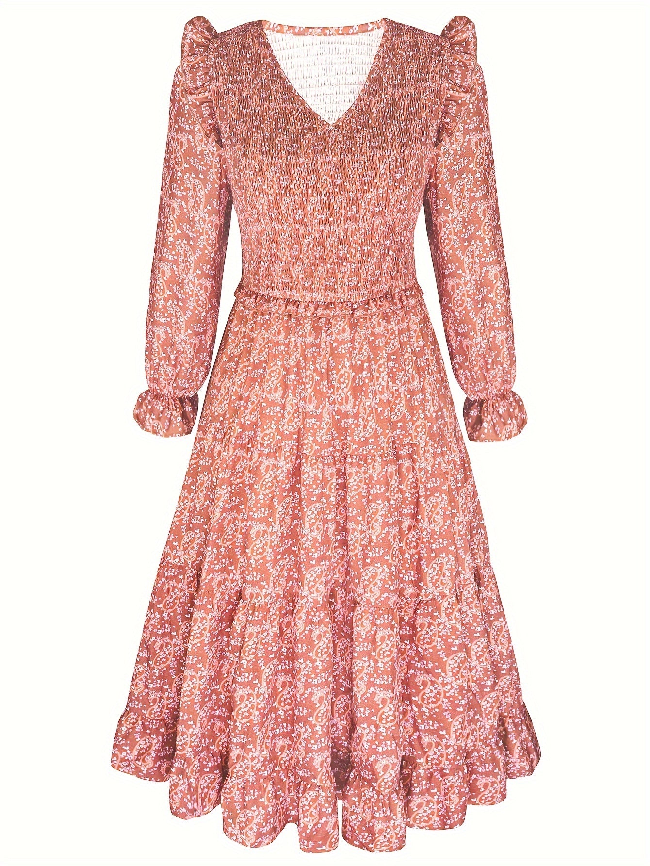 Women's Plus Floral Print Ruffle Trim V Neck Maxi Dress