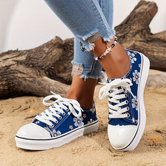 Women's Printed Canvas Lace-Up Sneakers Lightweight Comfortable Shoes