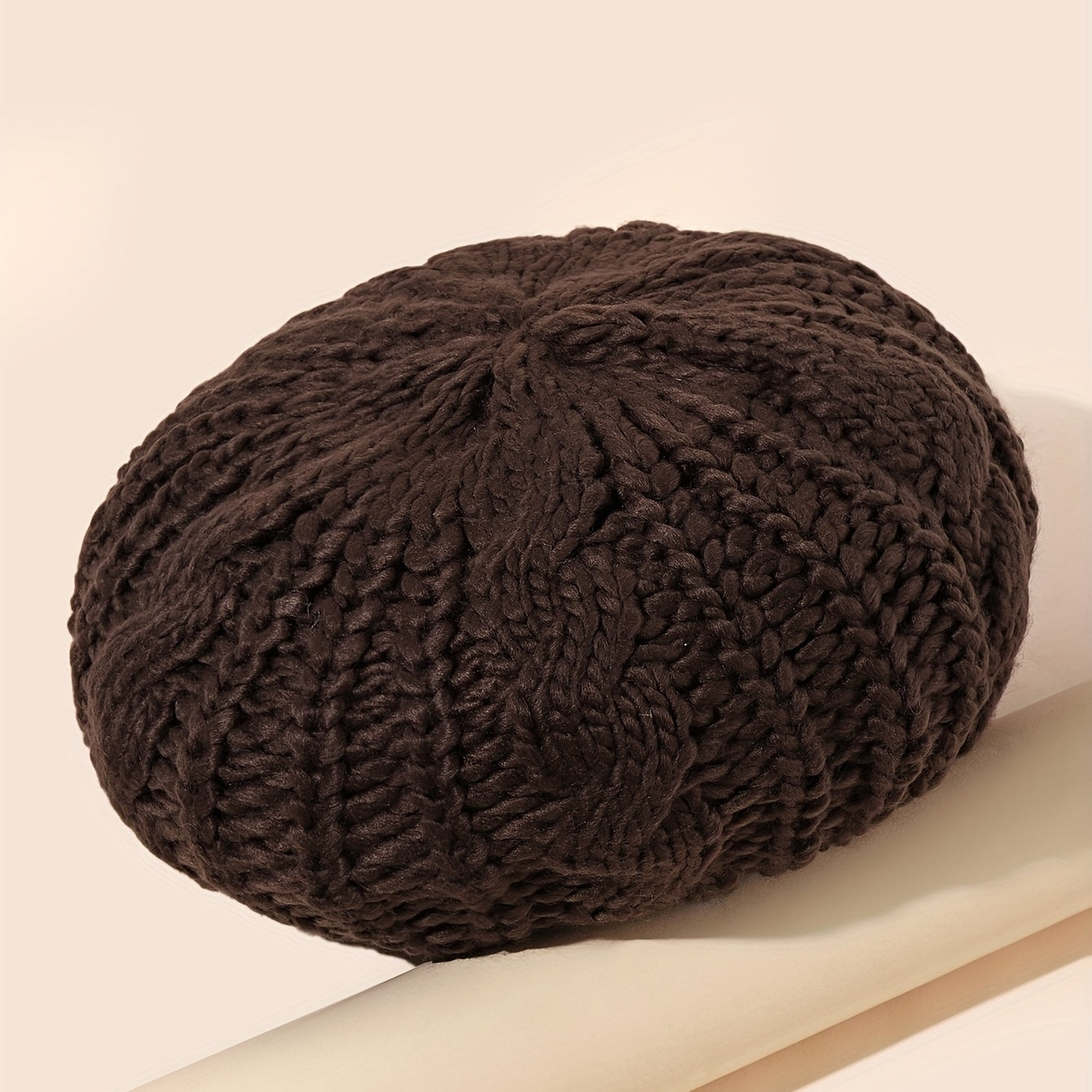 Vintage Ribbed Knitted Beret Solid Warm Knit Hat Elastic Lightweight Beanie