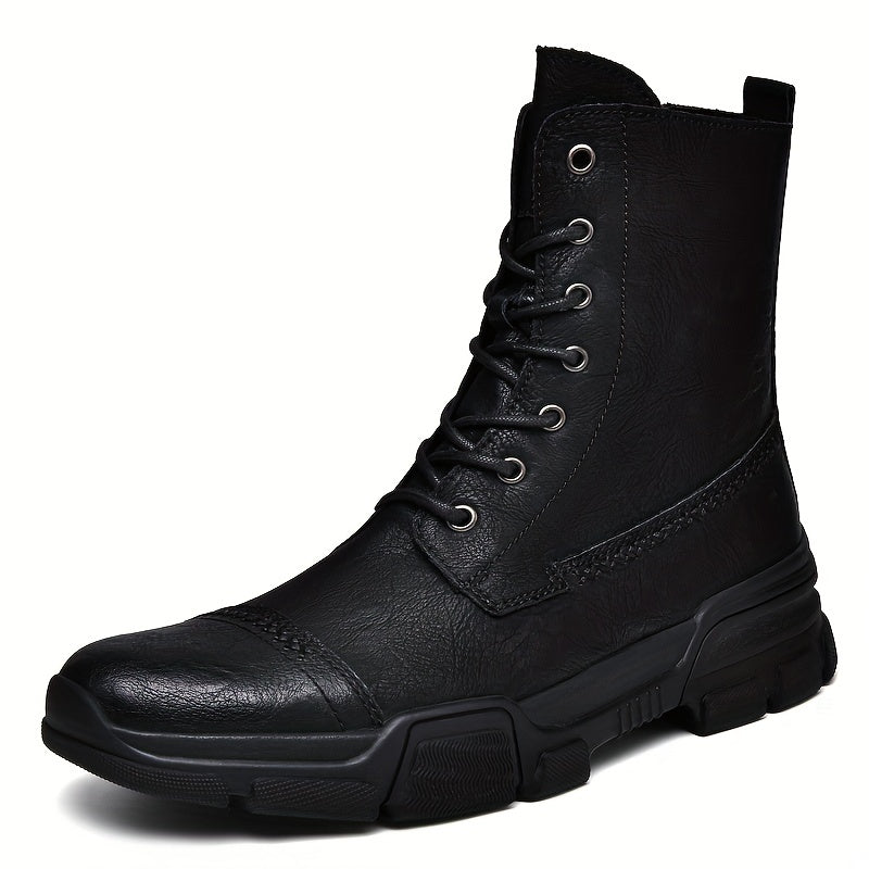 Men's Cap Toe Lace up Boots with Side Zipper Dark Academia