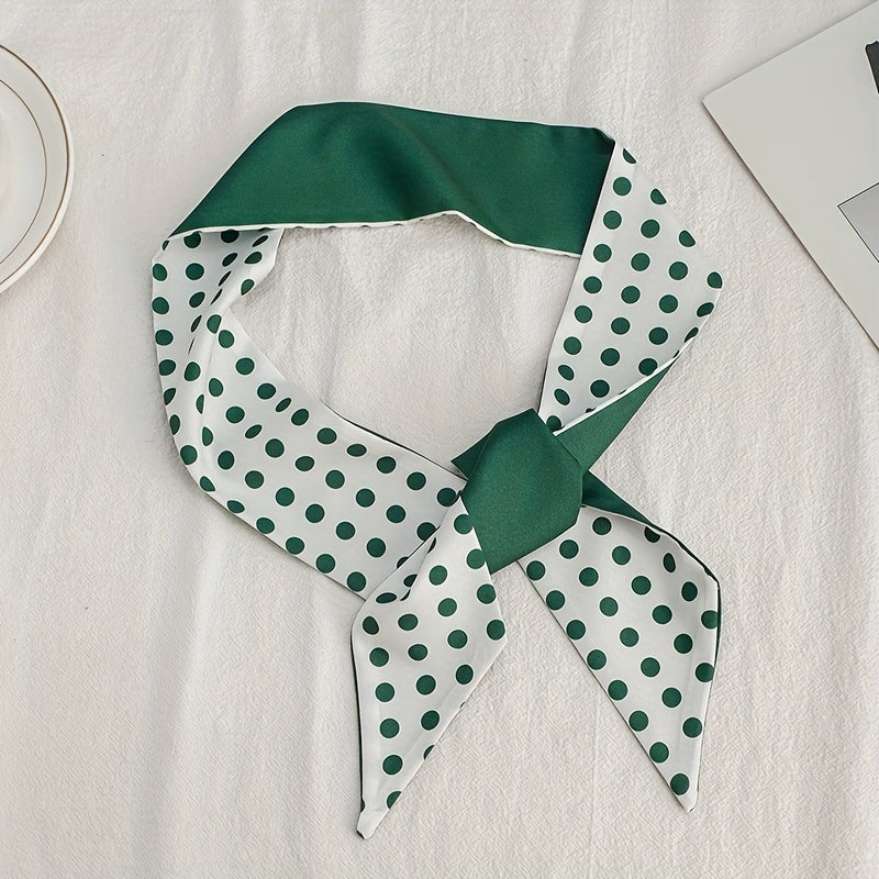 Green Dotted Print Skinny Scarf Hair Ribbon Neckerchief Satin Twilly Scarf