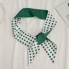 Green Dotted Print Skinny Scarf Hair Ribbon Neckerchief Satin Twilly Scarf