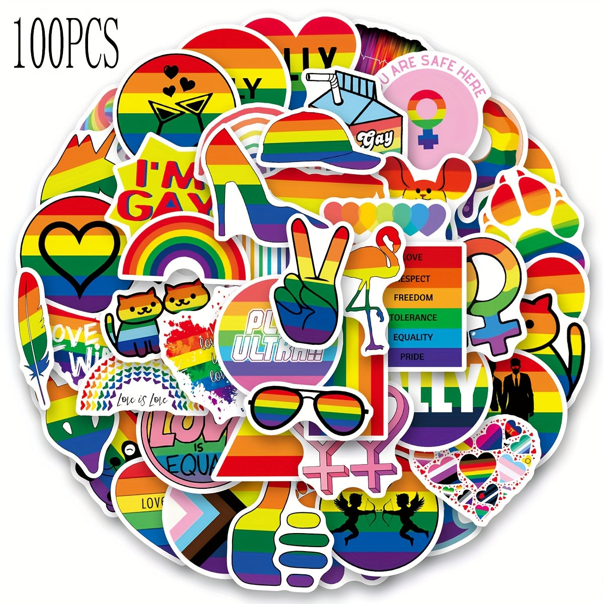 100pcs Gay Pride Stickers Rainbow Designs Scrapbooking Diaries Bottles Hard Hats