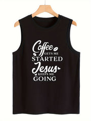 Letter Pattern Stretchy Sports Vest Round Neck Sleeveless Casual Top