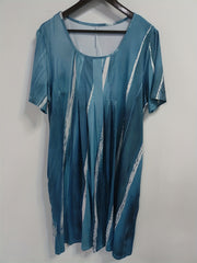 Stripe Print Short Sleeve Round Neck Pleated Dress
