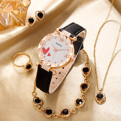 Rhinestone Quartz Watch & Love Jewelry Set for Kids