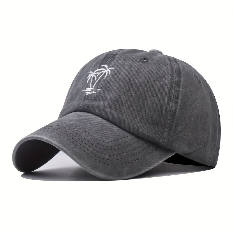 Coconut Tree Cotton Embroidered Baseball Cap Washed Distressed Summer