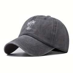 Coconut Tree Cotton Embroidered Baseball Cap Washed Distressed Summer