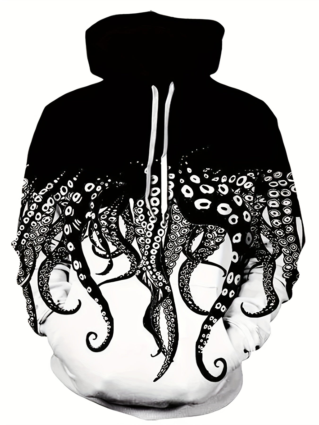 Octopus Print Hoodie Men's Graphic Block Hooded Sweatshirt