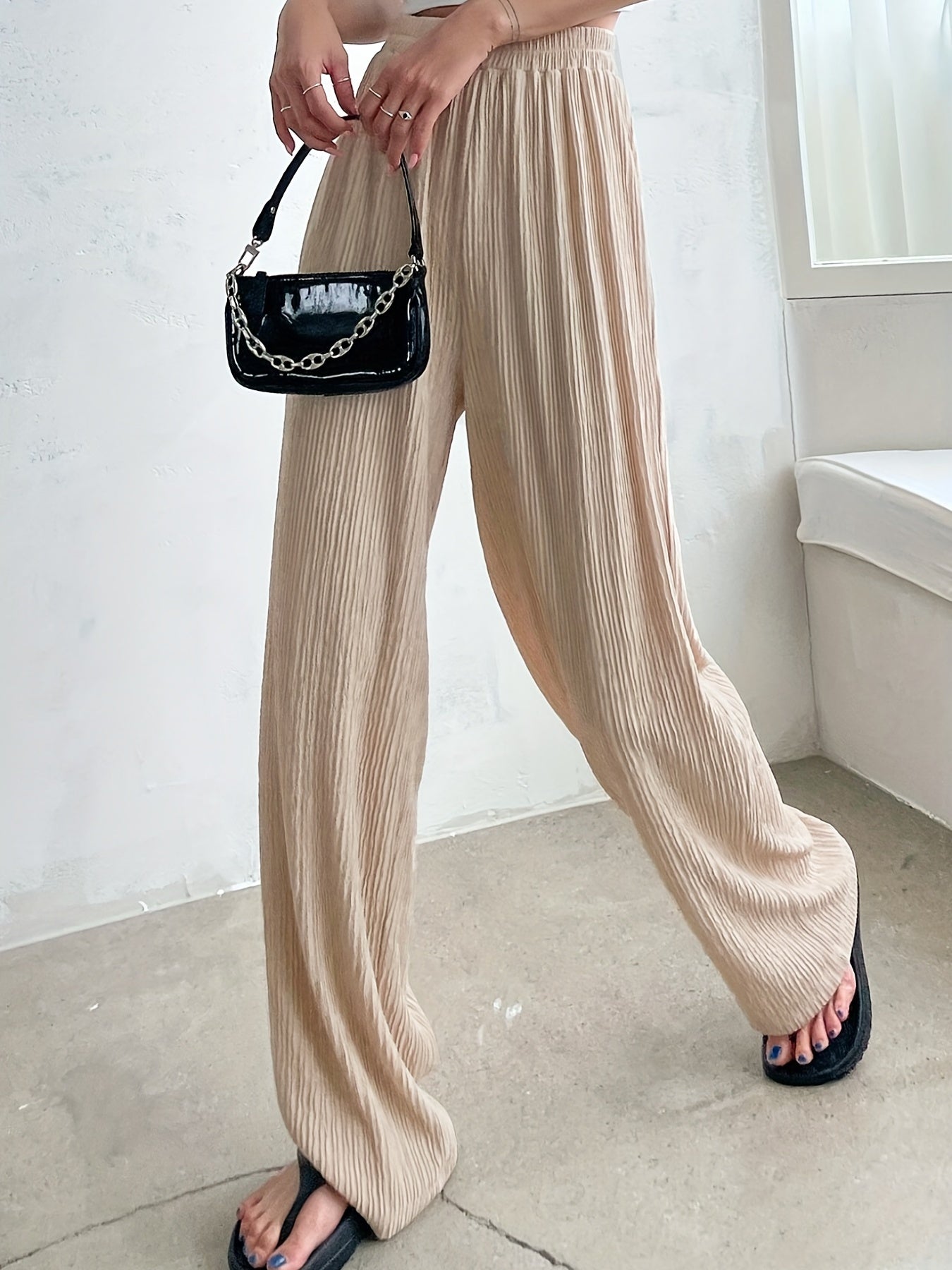 High Waist Wide Leg Pants Solid Casual Every Pants Women's Clothing