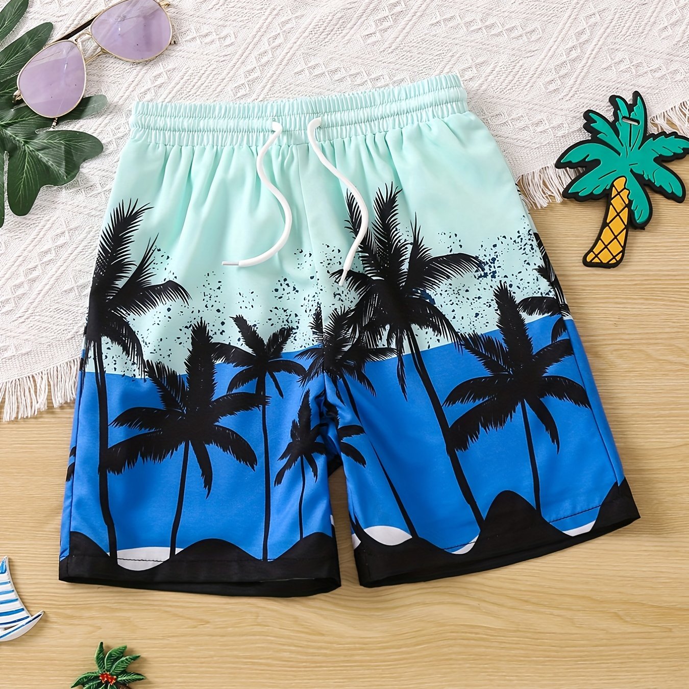 Boys Swim Trunks Coconut Trees Elastic Waist Beach Pants