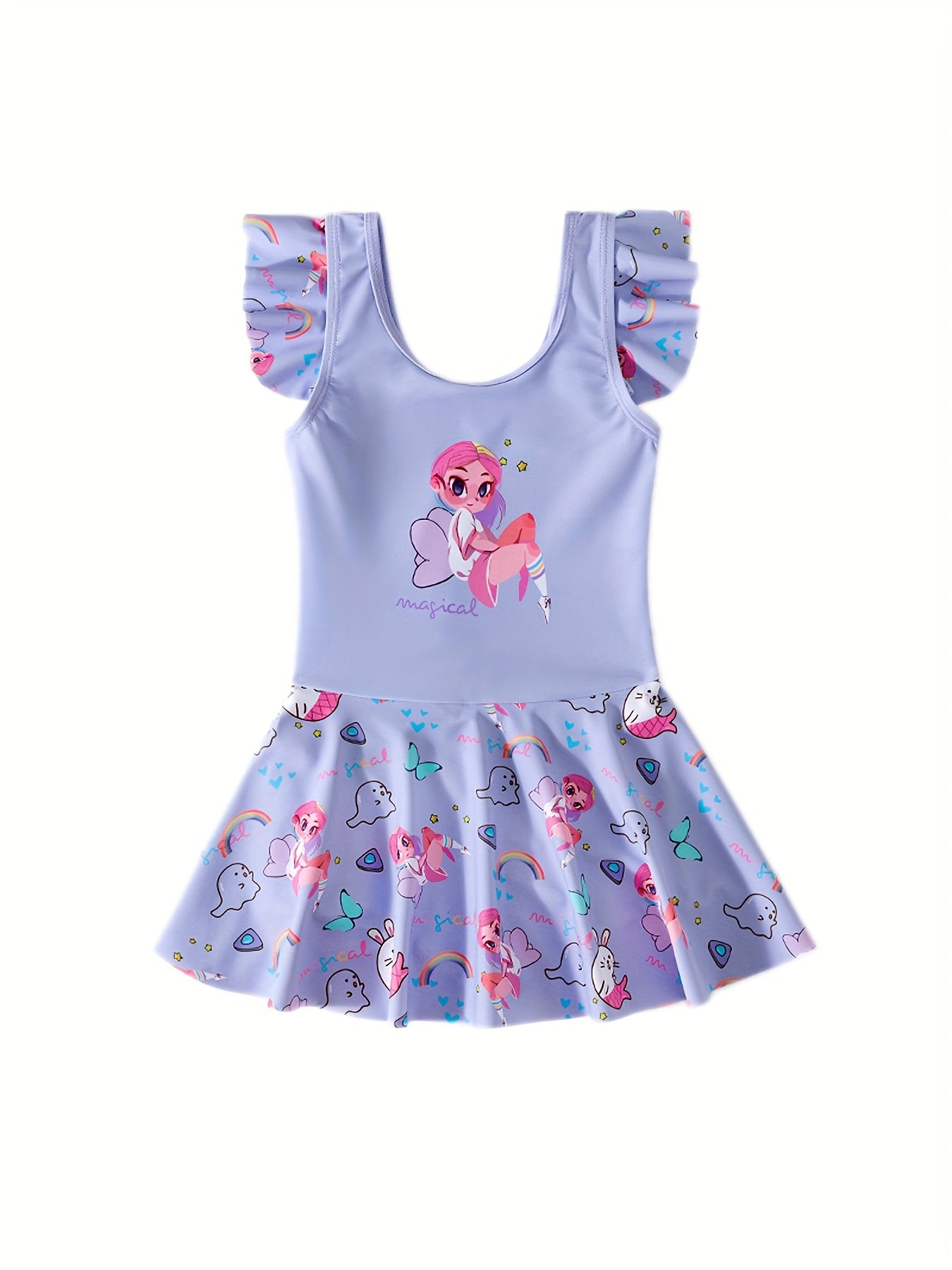 Casual Cartoon Print Girl Swimsuit Kids Clothes For Summer