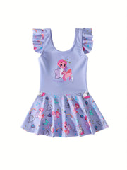 Casual Cartoon Print Girl Swimsuit Kids Clothes For Summer