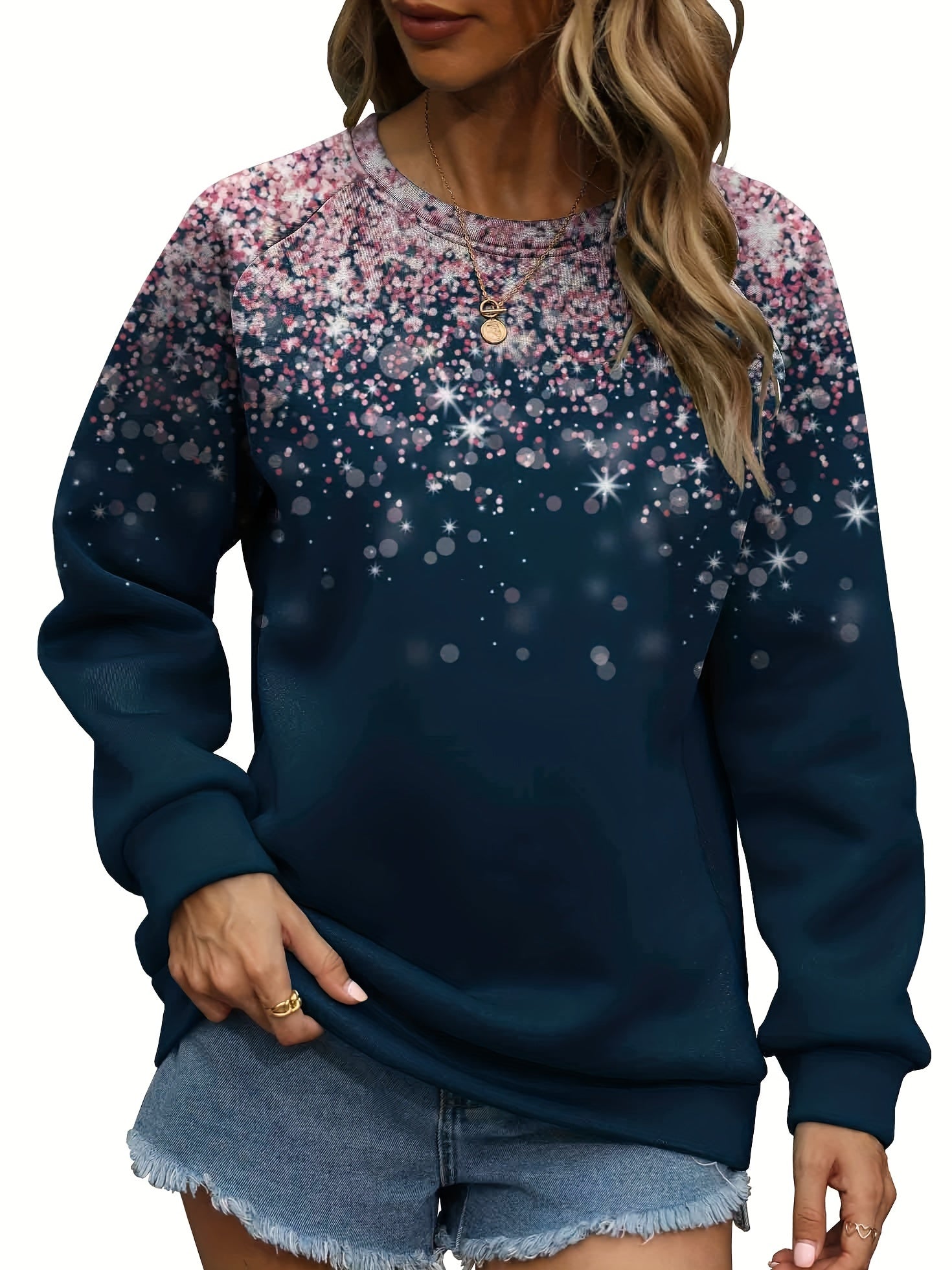 Gradient Print Pullover Sweatshirt Women's Casual Crew Neck Sweatshirt