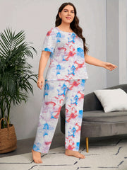 Tie Dye Short Sleeve Top & Pants Pajama Set