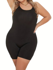 Casual Cami Romper Women's Plus Solid Round Neck Skinny Romper