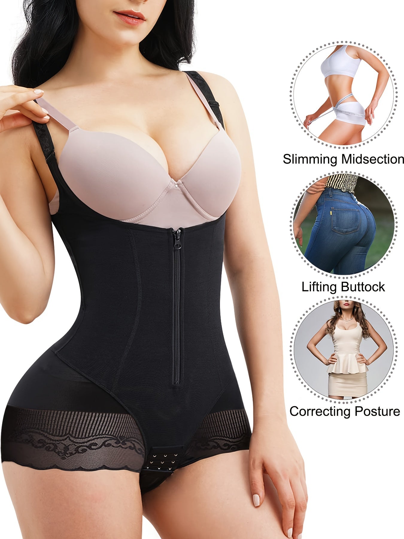 Lace Stitching Shaping Bodysuit Tummy Control Butt Lifting Body Shaper