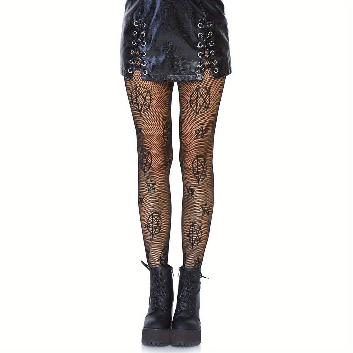 Pentagram Pattern High Waist Fishnet Pantyhose