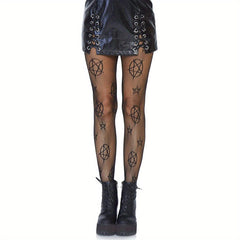 Pentagram Pattern High Waist Fishnet Pantyhose