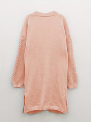 Solid Jacquard Lantern Sleeve Open Front Cardigan
