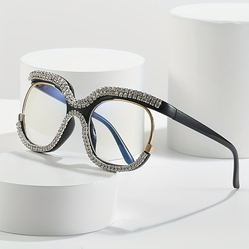Owl Anti Light Glasses Rhinestone Clear Lens Glasses