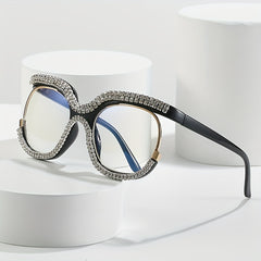 Owl Anti Light Glasses Rhinestone Clear Lens Glasses