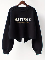 Letter Print Split Back Pullover Sweatshirt for Women
