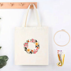 Embroidery Kit: Kitten Pattern Tote Bag with Hoop & Needles