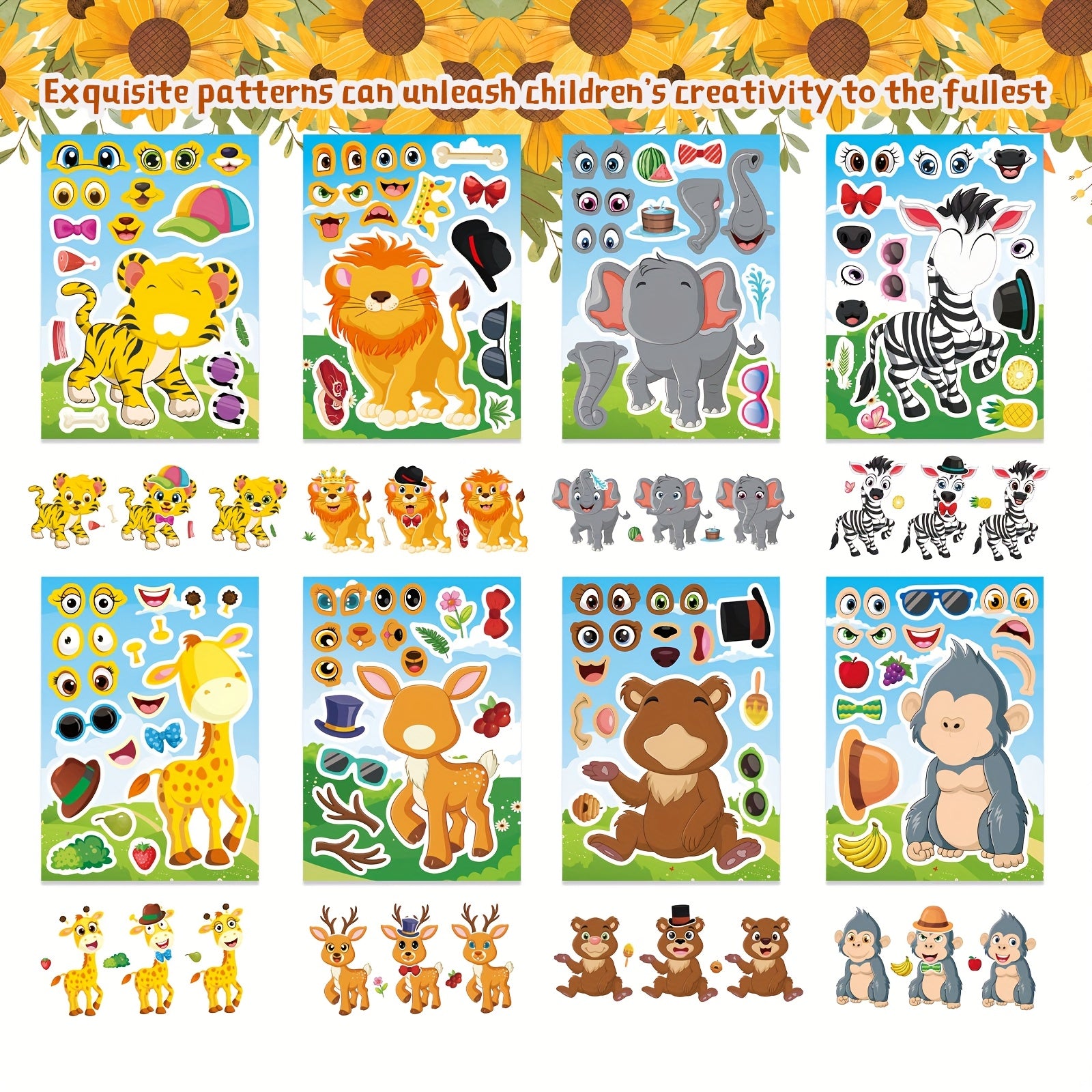 Mixed Cartoon Face Stickers Rectangle Shape for Kids Birthday Party Favors